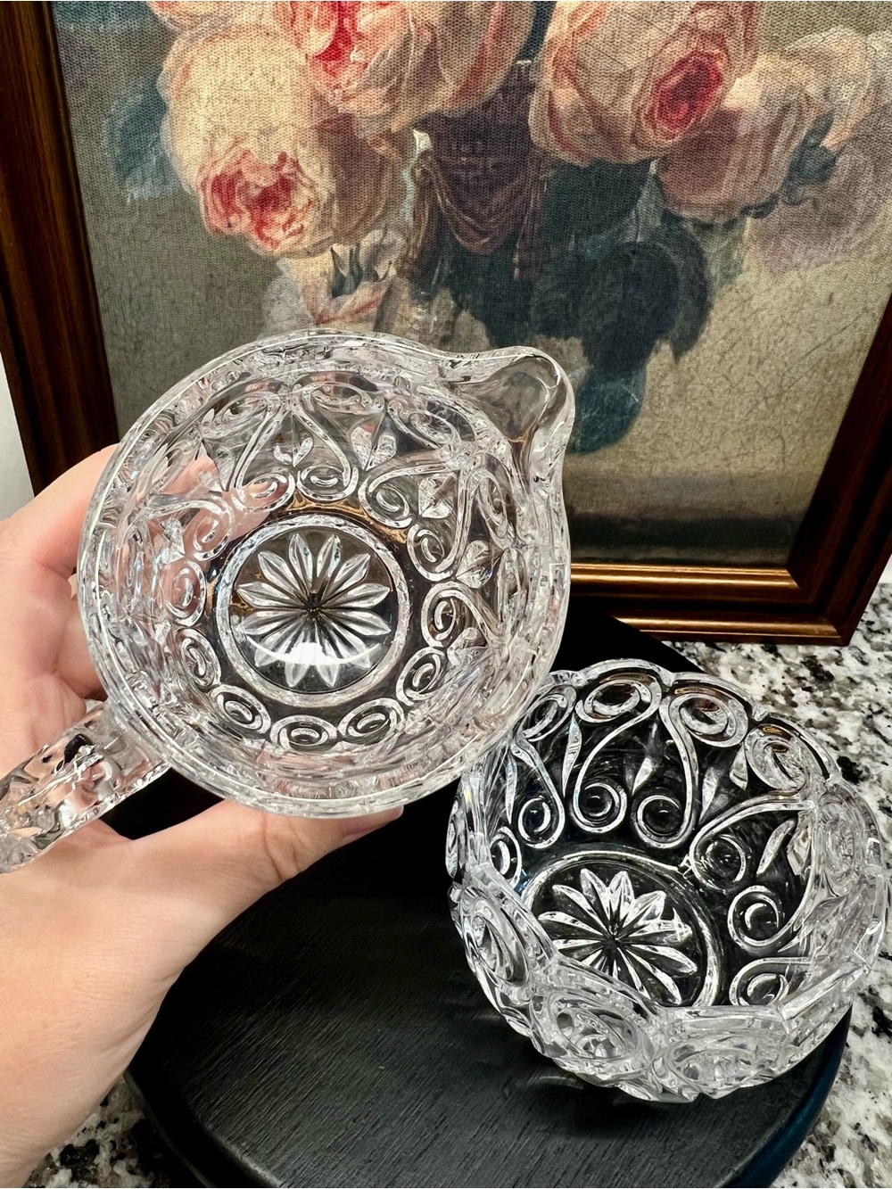 Vintage Pressed Glass Cream & Sugar Set